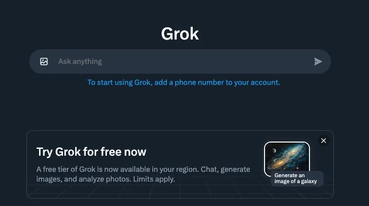 X is testing a free version of AI chatbot Grok