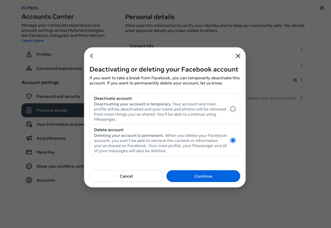 How to delete Facebook, Instagram, and Threads