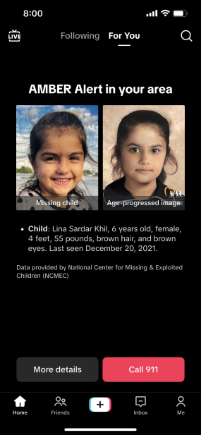 TikTok to start pushing Amber Alerts to users’ For You feeds