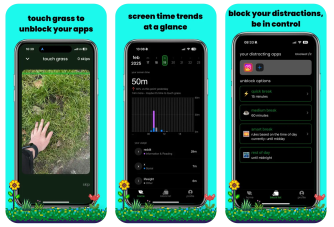 This app limits your screen time by making you literally touch grass